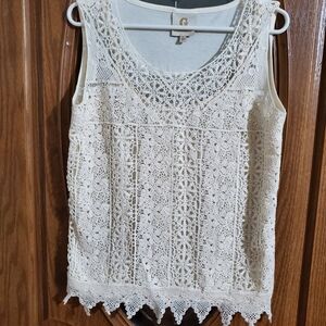 Grand & Greene Crochet Lace Boho Tank Top Cream Sleeveless Festival Blouse S